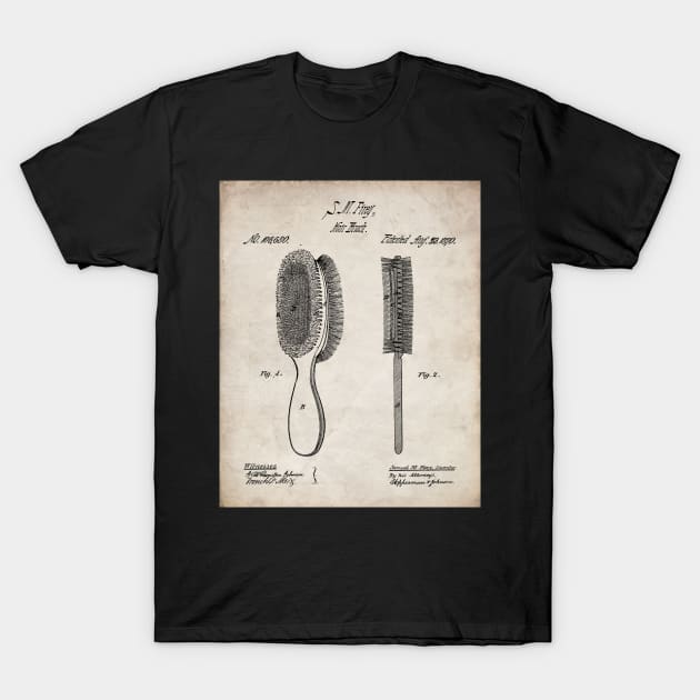 Brush Patent - Hair Stylist Beauty School Decor Art - Antique T-Shirt by patentpress